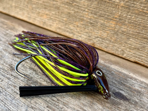 The NEW Brown Jig Series - Purple & Chartreuse Swim Jig 1/2 ounce