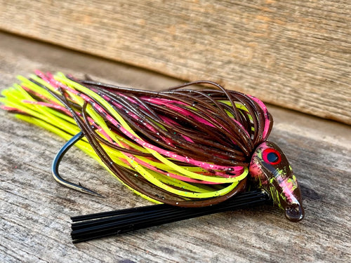 The NEW Brown Jig Series - pink and chartreuse Swim jig 1/2 ounce