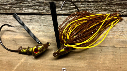 The NEW Brown Jig Series with Yellow Accent - Swim Jig and Football