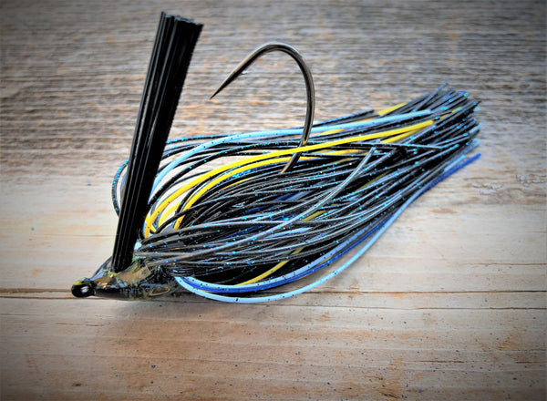 Black w/ Baby Blue and Yellow Craw 1/2oz. Swim Jig