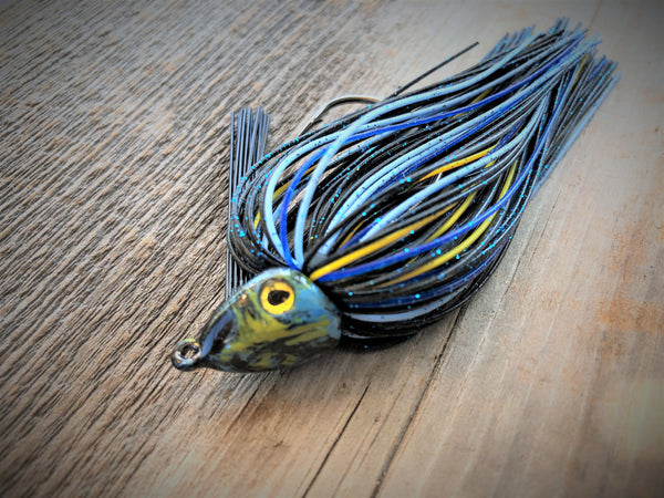 Black w/ Baby Blue and Yellow Craw 1/2oz. Swim Jig