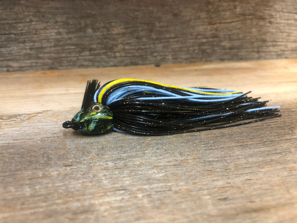 Black w/ Baby Blue and Yellow Craw 1/2oz. Swim Jig