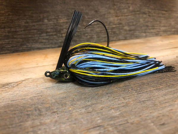 Black w/ Baby Blue and Yellow Craw 1/2oz. Swim Jig