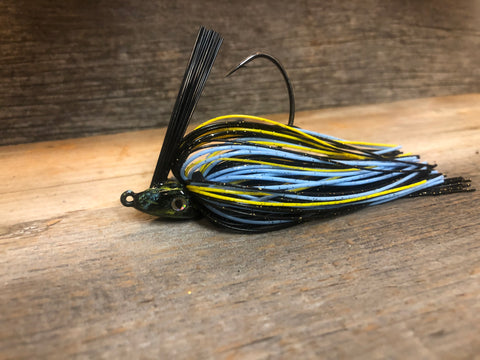 Black w/ Baby Blue and Yellow Craw 1/2oz. Swim Jig