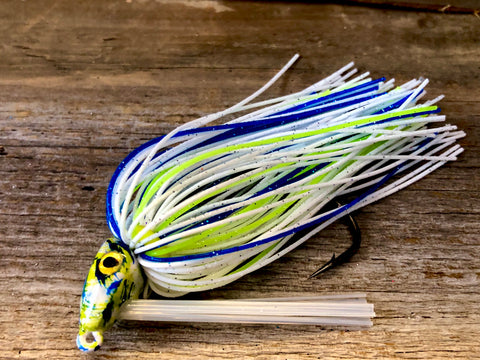 White w/ blue and chart Swim Jig